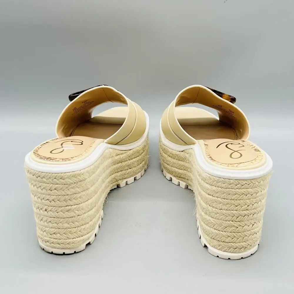 Sam Edelman Sandals Womens 7 Beige Leather Livi Espadrille Buckle Wedge Shoes